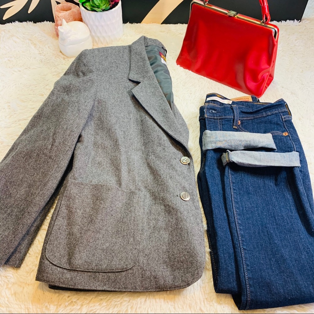 VINTAGE HARRINGTON SQUARE BLAZZER GRAY EUC